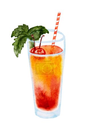 Naranja y rojo cóctel de bebida de verano con menta y paja, imagen de acuarela vector, hecho a mano no AI. Ilustración vectorial