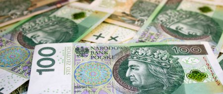 Polish zloty national currency with a close plan