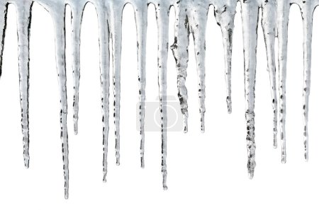 Foto de Large icicles frozen in cold winter weather - Imagen libre de derechos