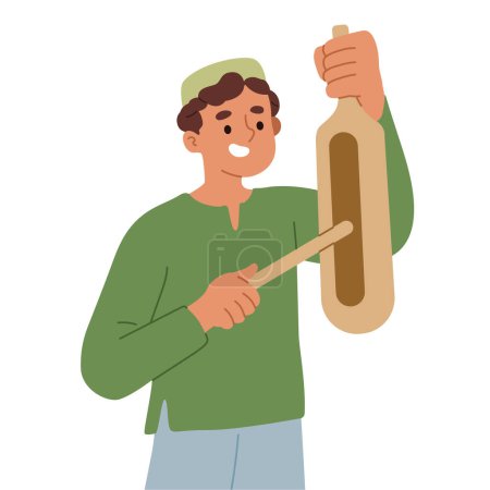 Téléchargez les illustrations : Vector illustration of young man hitting a sounding instrument made of bamboo and wood - en licence libre de droit
