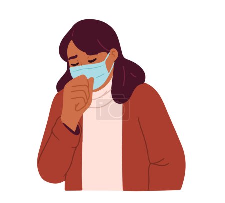 Illustration for Vector illustration of young muslim woman character with breath mask - Royalty Free Image