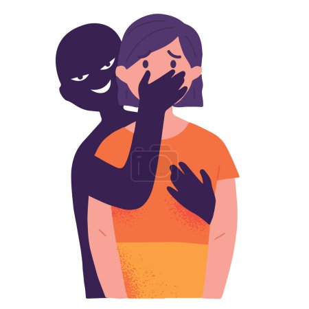 concept vector illustration of woman as a victim of harassment who is afraid and silent