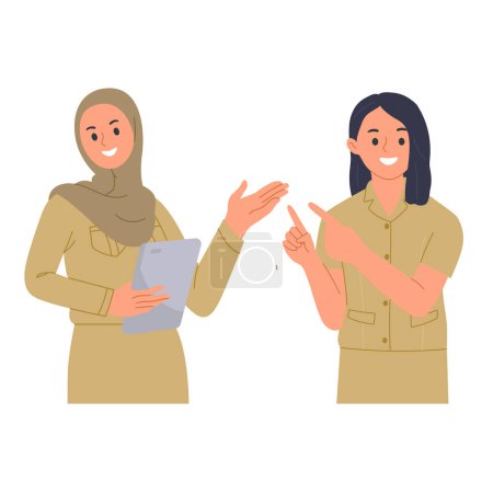 Ilustración de Ilustración vectorial del funcionario indonesio posando con la mano apuntando en una dirección - Imagen libre de derechos