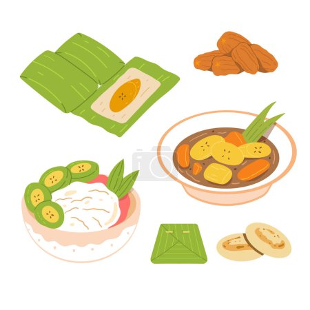 Illustration for Illustration of traditional local food on the market in Indonesia - Royalty Free Image