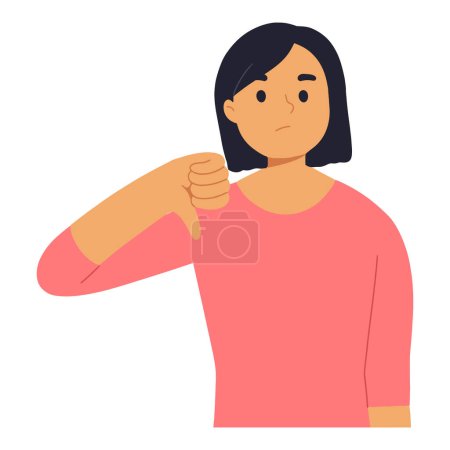 Téléchargez les illustrations : Jeune femme avec le pouce vers le bas geste comme un mauvais signe - en licence libre de droit
