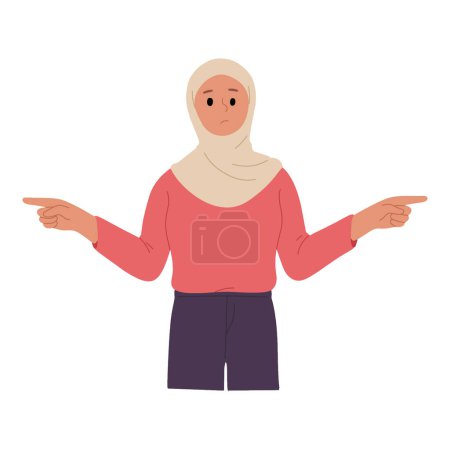 Téléchargez les illustrations : Femme dans Hijab avec des gestes de la main qui est confus de faire un choix - en licence libre de droit