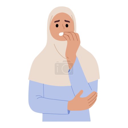 Illustration for Anxiety, woman in Hijab  Biting Nails - Royalty Free Image