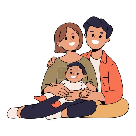 Ilustración de Retrato de familia feliz con madre, padre e hijo - Imagen libre de derechos