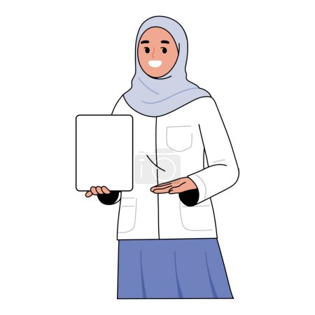 Téléchargez les illustrations : Professeur d'école en hijab montrant la carte - en licence libre de droit
