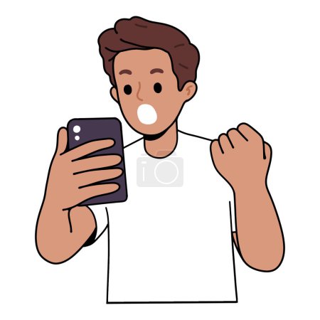 Ilustración de Hombre sorprendido sosteniendo smartphone - Imagen libre de derechos