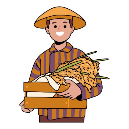 Téléchargez les illustrations : Fermier avec vecteur riz - en licence libre de droit