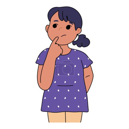 Illustration for Girl poses thinking with finger resting on chin - Royalty Free Image