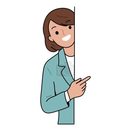 Illustration for Young woman peeking out from behind the wall - Royalty Free Image