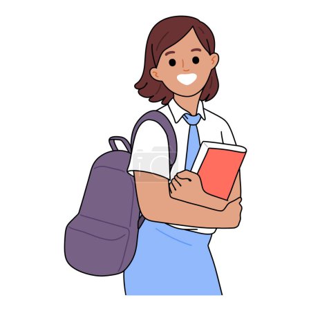 Téléchargez les illustrations : Lycéens portant un sac à dos et des livres aux visages joyeux - en licence libre de droit