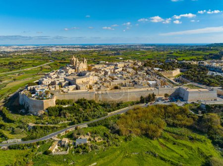 Drone view of Mdina City. Old Capital of Malta 