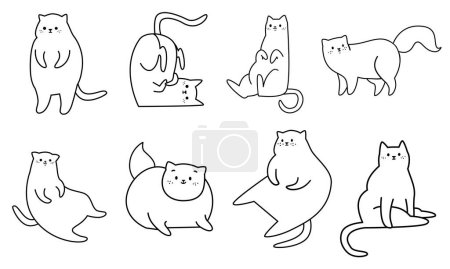 Téléchargez les photos : Collection vectorielle de chats linéaires. Chats noirs et blancs mignons. - en image libre de droit