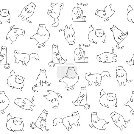 Téléchargez les photos : Modèle vectoriel sans couture avec des chats drôles. Chatons de style linéaire, drôle et amusant - en image libre de droit