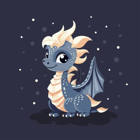 Vector New Year card in dark colors. Cute dragon symbol of 2024 . Vector illustration