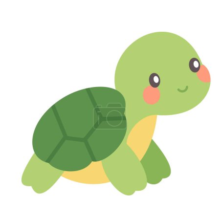 Illustration for Childrens flat vector illustration on white background. Cute green turtle . Vector illustration - Royalty Free Image