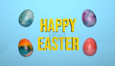Foto de Fondo festivo para la Feliz Pascua, con huevos de colores. 3D renderizar huevos de Pascua. - Imagen libre de derechos