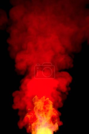 Téléchargez les photos : Red smoke and flames on a black background. Red smoke background. Colored steam. Poisonous vapors. Clean air, science concept.  3D illustration - en image libre de droit