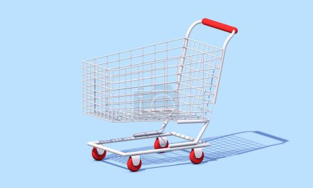 Foto de White Shopping Cart   on a blue background. concept for online shopping. 3D rendering . - Imagen libre de derechos