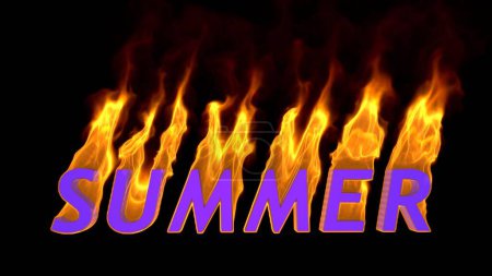Foto de The word summer is on fire. Hot summer and global warming concept. 3D render - Imagen libre de derechos