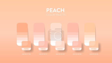 Color palette guide in Peach colour theme collections. Color inspiration or chart with codes template. Color combination set RGB. Colors swatches for graphic design, art, fashion or painting. Vector.