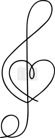 Illustration for Vector Treble Clef with Heart. Outline vector linear drawing on a transparent background. The emotion of love for music. Music fills life with colors, inspires, and heals. - Royalty Free Image