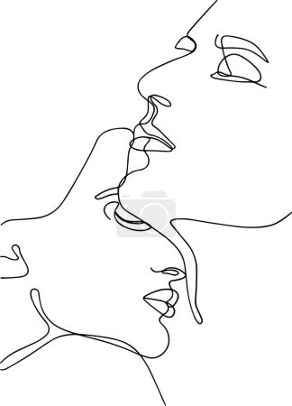 Illustration for Linear vector illustration on a transparent background. A girl and a boy depicted as a single line. The loving couple enjoys each other's company. The emotion of love and happiness. - Royalty Free Image