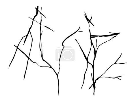 Illustration for Ice crack realistic sketch Black line isolated no white. Fissure broken earth effect transparent background. Icy scratches. Lightning flat doodle. Kintsugi craquelure Japanize art Vector illustration. - Royalty Free Image