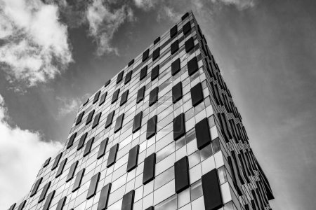 Photo for A black and white image looking up at the abstract like Unity Commercial Building in Liverpool seen in October 2022. - Royalty Free Image