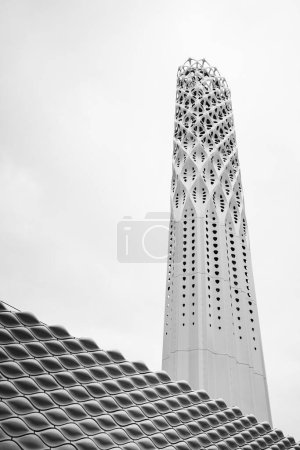 Photo for Tall Tower of Light above the Wall of Energy pictured in Manchester. - Royalty Free Image