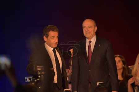 Photo for BORDEAUX, FRANCE - NOVEMBER 22, 2014 : Political meeting of the former President of the Republic, Nicolas Sarkozy in Bordeaux with Alain Juppe Mayor of the City. High quality photo - Royalty Free Image