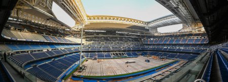 Photo for MADRID, SPAIN - NOVEMBER 16, 2023: Renovation works in the Santiago Bernabeu stadium, Real Madrid home football stadium view. High quality photo - Royalty Free Image