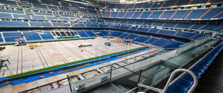 Photo for MADRID, SPAIN - NOVEMBER 16, 2023: Exterior of the Santiago Bernabeu, soccer stadium of Real Madrid, during renovation works. High quality photo - Royalty Free Image