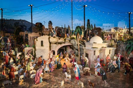 Photo for Madrid, Spain, Nov 18, 2023, Madrid, Spain, Nov 18, 2023, Christmas Nativity Scene near BBVA bank, High quality photo - Royalty Free Image