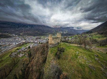 France, Hautes-Pyrenees, Gave de Pau, Luz-Saint-Sauveur, medieval castle of Sainte-Marie, 10th century. High quality photo