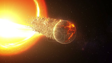 El agujero negro masivo chupa el planeta tierra, 2024 representación 3D de grandes planetas tiradores del agujero negro, concepto de ciencia ficción, 2024