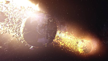 Planeta Tierra y la Luna siendo jaladas por un agujero negro masivo Representación 3D de grandes planetas tiradores del Agujero Negro, concepto de ciencia ficción, 2024