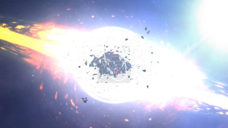 agujero negro supermasivo chupa estrellas y asteroids3D representación de grandes asteroides tirando agujero negro, 2024