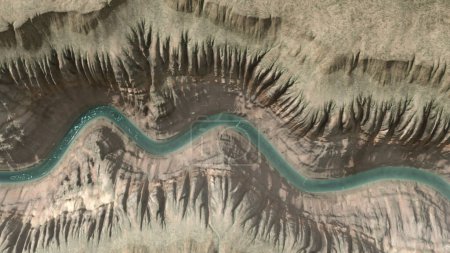 Téléchargez les photos : Longue rivière dans le désert, vue aérienne du haut vers le bas sur le drone, 4K, 2024 - en image libre de droit