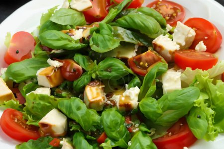 Téléchargez les photos : Salade méditerranéenne aux tomates mozzarella persil thon et olives - en image libre de droit