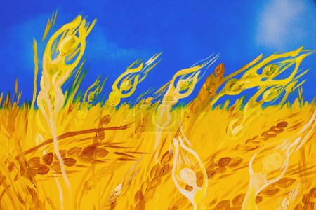 Photo for Ukrainian wheat grain texture and yellow blue flag. High quality photo - Royalty Free Image