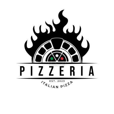 Ilustración de Horno y pizza logotipo plantilla vector. Logotipo de pizzería de lujo. Diseño del logo plano pizza italiana. - Imagen libre de derechos