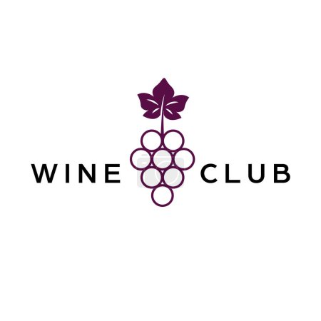 Illustration for Wine club logo design. Logotype with grape and leave. Simple modern logo. - Royalty Free Image