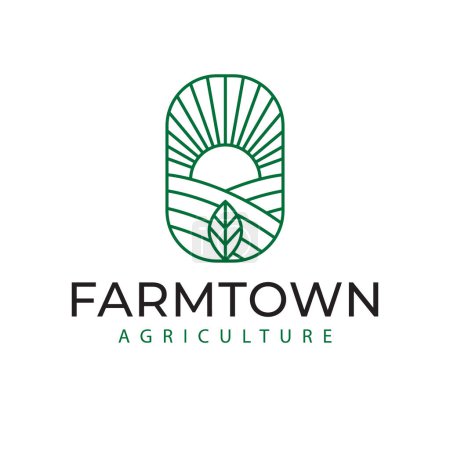 Ilustración de Diseño del logotipo del vector agrícola de Farmtown. Logotipo de vista panorámica. Plantilla de logotipo ecológico y ecológico. - Imagen libre de derechos