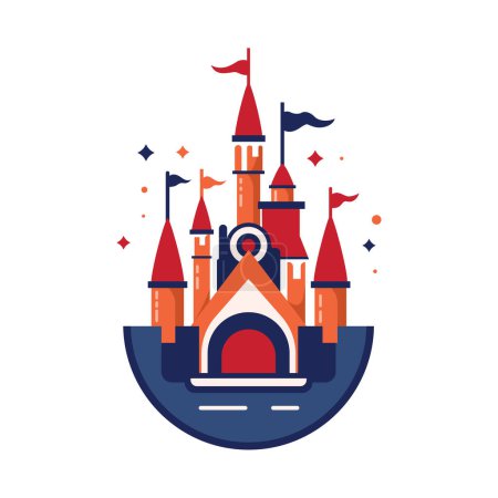 Cartoon castle funny vector illustration. Childish icon design. Tower sticker design. Fun palace symbol.