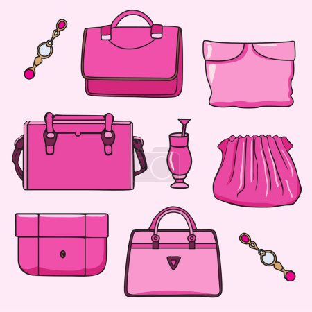 Illustration for Discover a chic collection of stylish pink bags, perfect for adding glamour and style to any fashion project - Royalty Free Image
