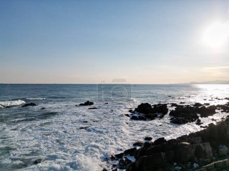 Photo for Beautiful blue water sea with Rocks beach in Ulsan, South Korea. High quality photo - Royalty Free Image